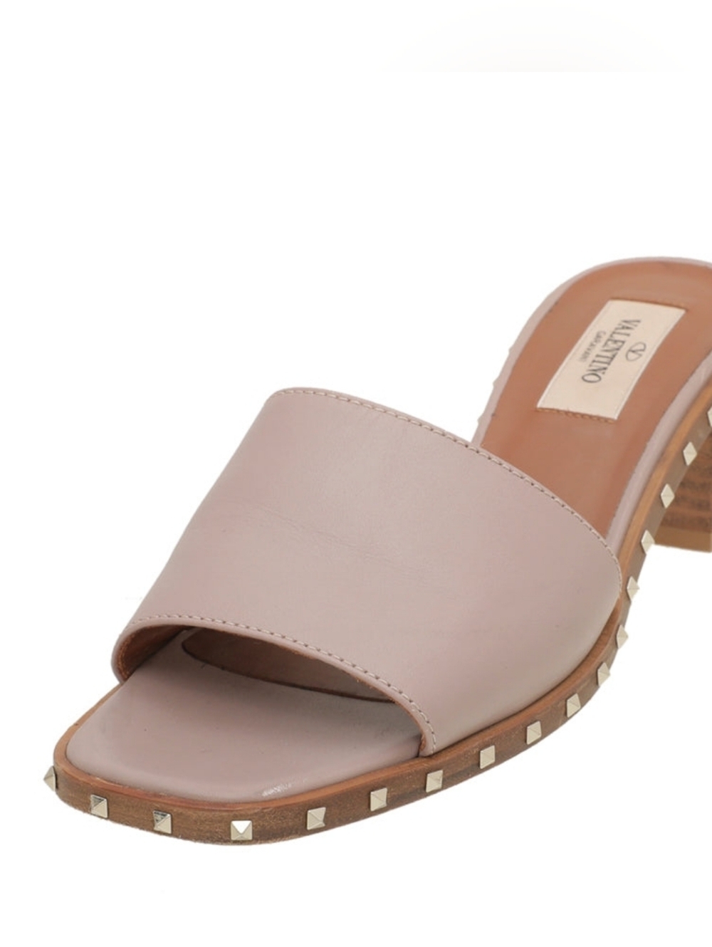 Valentino Soul Rockstud Slide Heeled Mule Sandal In Poudre